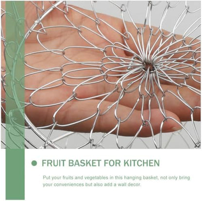Tier Wire Hanging Fruit Basket, Silver Iron Wall Kitchen Organizer