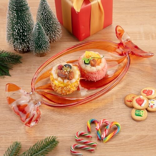 SHOWLOUE Christmas Platter Dish, Glass Candy Platter Serving Dessert