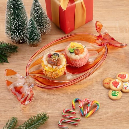 SHOWLOUE Christmas Platter Dish, Glass Candy Platter Serving Dessert