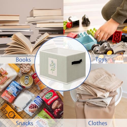 Blue Floral Storage Boxes, Cottage Core Botanical Cube Storage Bin for