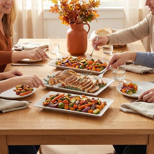 12" Serving Platters Set of 4, White Rectangular Plates, Ceramic