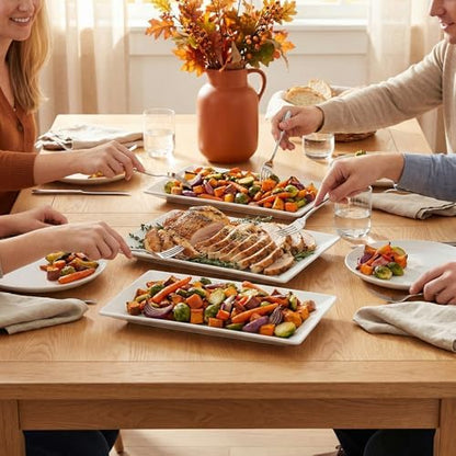12" Serving Platters Set of 4, White Rectangular Plates, Ceramic