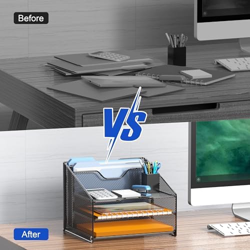 Samstar Desk File Organizer, Mesh Letter File Folder Holder with 3