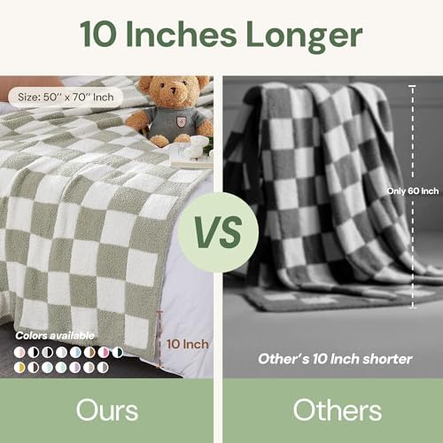WRENSONGE Soft Checkered Throw Blanket for Couch-Cozy Warm Knitted