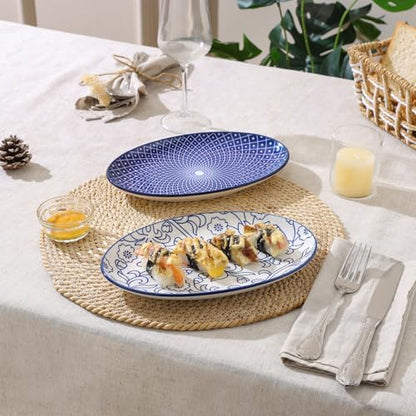 Selamica Ceramic Serving Plates, 10 Inch Oval Dinner Plates Set of 4