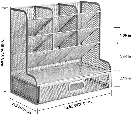 Marbrasse Larger Mesh Desk Organizer with Drawer, Multi-Functional Pen