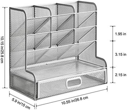 Marbrasse Larger Mesh Desk Organizer with Drawer, Multi-Functional Pen