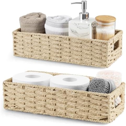 dreamkey Set of 2 Wicker Toilet Paper Storage Baskets, Hand-Woven