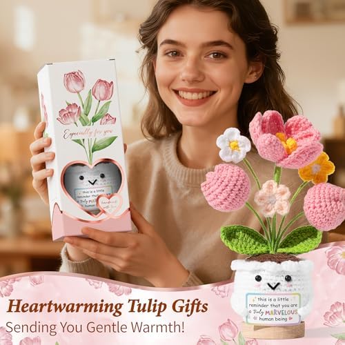 Emotional Support Crochet Positive Tulip Flower Appreciation Gift for