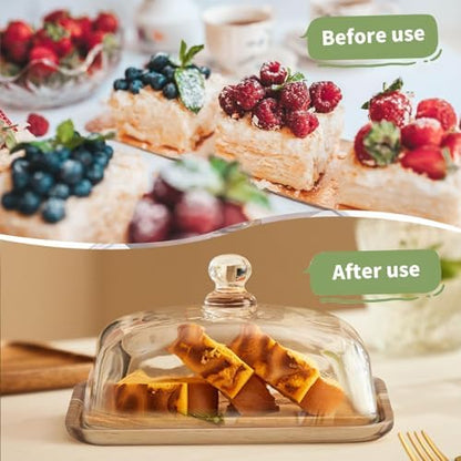 2 Pack Rectangular Wooden Cake Stand, 4 x 6.3 Mini Cake Plate Holder