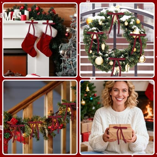 Babycop 24 Pcs Red Velvet Christmas Ornaments, Vintage Christmas Decor