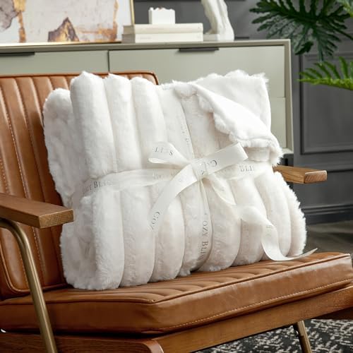 Cozy Bliss Faux Fur Throw Blanket for Couch, Cozy Warm Plush Striped