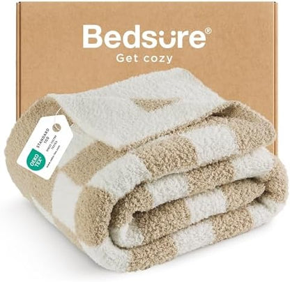 Bedsure Beige Fall Throw Blanket for Couch, Cozy Soft Checkered