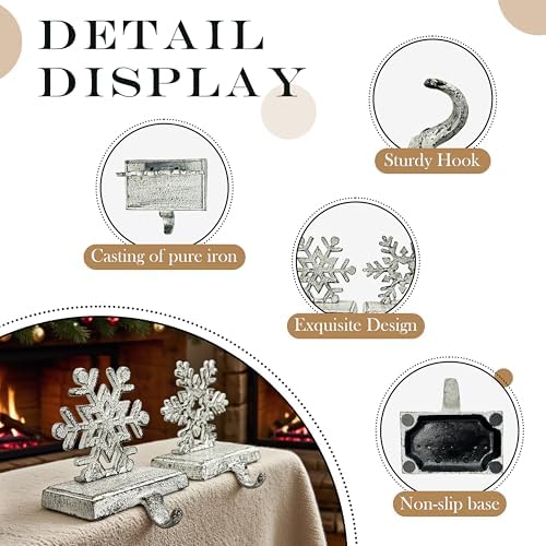 2 Pack Cast Iron Christmas Stocking Holders for Mantle, Set of 2 Heavy