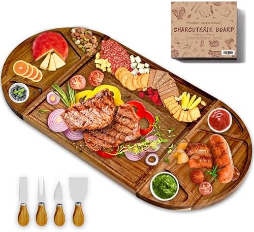 Large Acacia Wood Charcuterie Board Set, 3-Piece Magnetic Large Cheese