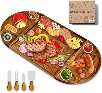 Large Acacia Wood Charcuterie Board Set, 3-Piece Magnetic Large Cheese