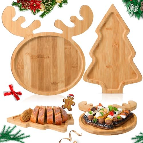 Sintuff 2 Pcs Christmas Charcuterie Board Xams Tree and Elk Shaped