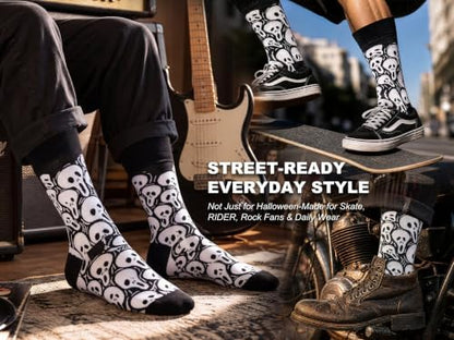 Mens Halloween Socks, Funny Crazy Novelty Skull Skeleton Crew Socks