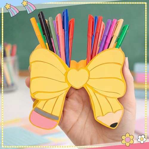 Gilprop Pencil Bow Classroom Decor Cute Teacher Pencil Holder, Yellow