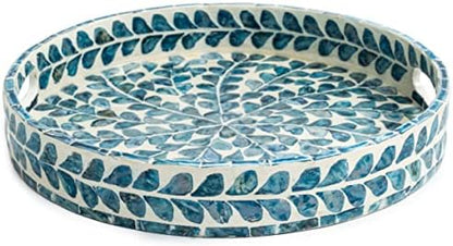 Serving Tray 12.5 Inch, Lacquer Mother of Pearl Inlay Mosaic Tray