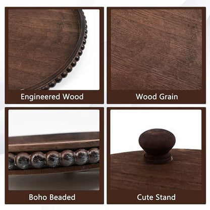 FramePro Decorative Tray 12in Round Wood Beaded - Brown Serving Tray