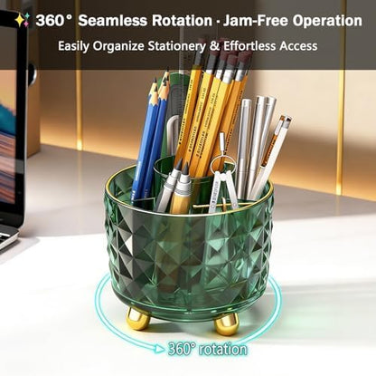 GOTOBA Dark Green Pen Pencil Holder for Desk, 360° Rotating Pen