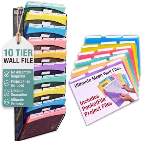 Ultimate Office Mesh Hanging Wall File Organizer, 10 Tier + 18