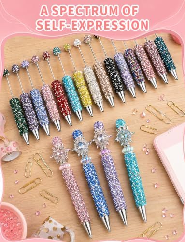 38Pcs Full Rhinestone Glitter Beadable Pens for Beads (AB Colored)