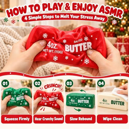 3PCS Christmas Crunchy Butter Squishy Pack, ASMR Fidget Sensory Toys