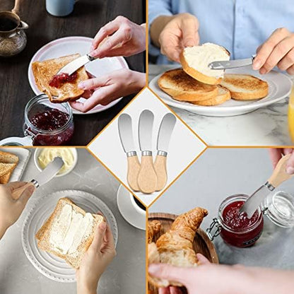 24 Pcs Cheese Spreader Knives Butter, 4.7" Stainless Steel Wood