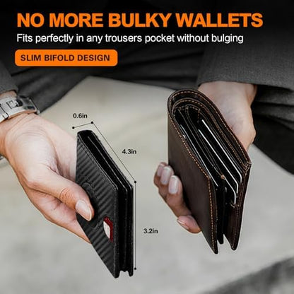 Wallet for Men AirTag Slim RFID Blocking Leather Bifold Gift Box
