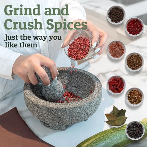 PriorityChef Granite Mortar and Pestle Set - 6.1 Inch Natural Stone