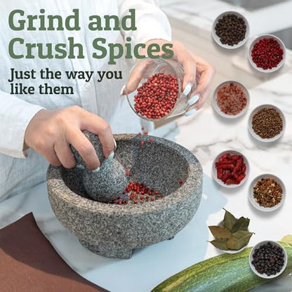 PriorityChef Granite Mortar and Pestle Set - 6.1 Inch Natural Stone