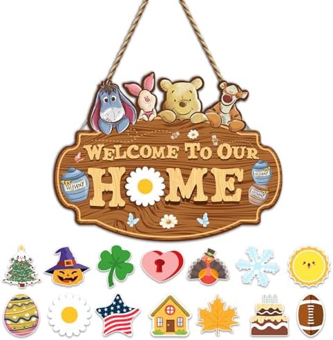 Winnie Welcome Sign for Door Decor, the Pooh Welcome to Our Home Sign