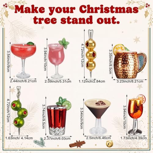 Amyhill 24 Pcs Acrylic Martini Cocktail Christmas Ornaments Hanging