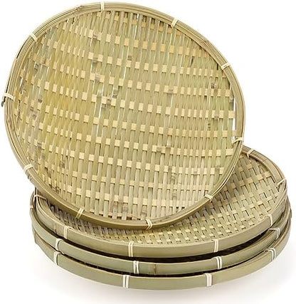ZENFUN 4 Packs Bamboo Basket Tray, 12 In Round Hand Weave Bread