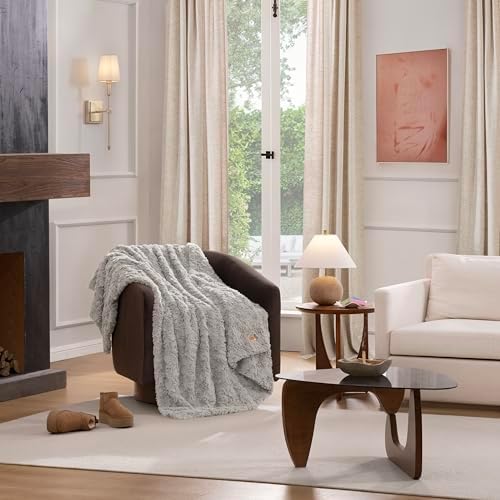 UGG Adalee Throw Blanket for Sofa, Faux Fur Blanket, 50" x 70", Seal