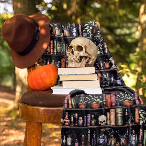 Halloween Skull Bookshelf Throw Blanket Soft Flannel Cozy Gothic