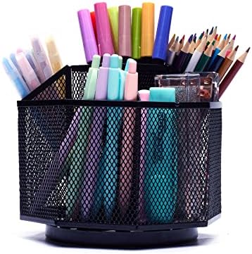 Exerz Desk Organizer 360 Rotating Pen Holder 5 Compartments Caddy