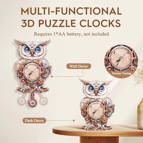 3D Wooden Puzzles for Adults-Owl Clock Puzzle-Adult Crafts