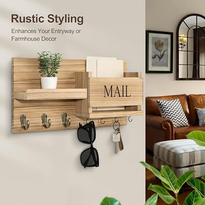 Wall Mount Mail Organizer – Key Holder with Shelf, Letter Holder &