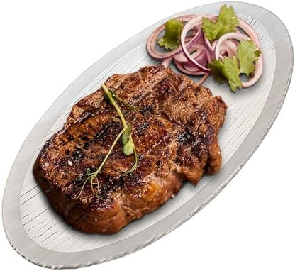 Tempered Glass Oval Meat Serving Tray – Durable Food Platter for