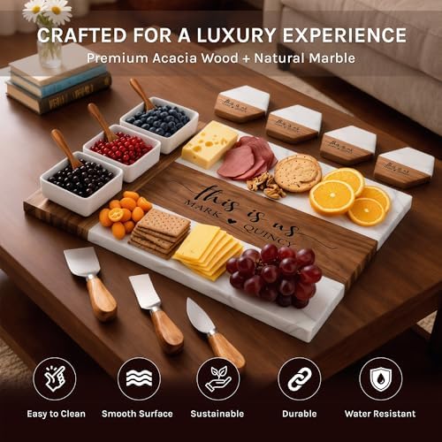 Personalized Charcuterie Board Set - Custom Engraved Wooden Marble