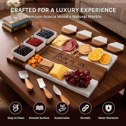 Personalized Charcuterie Board Set - Custom Engraved Wooden Marble