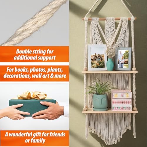 Macrame Wall Hanging Shelf - Boho Shelves Bedroom Decor | Macrame Wall