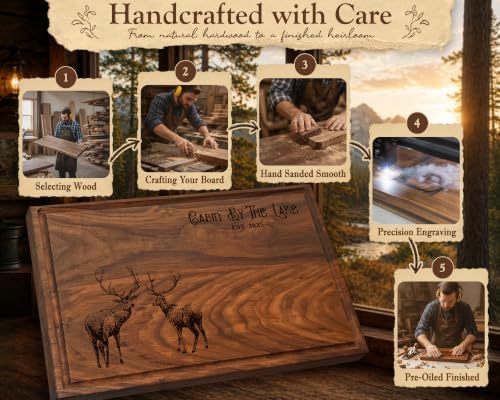 Personalized Rustic Elk Cutting Board, Custom Engraved with Names &