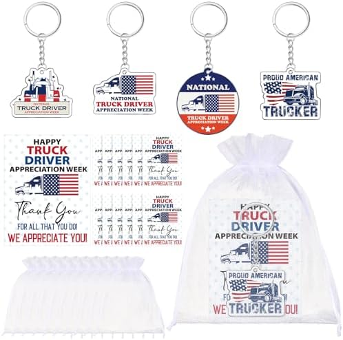 Equsion 24 Sets Truck Driver Appreciation Keychains with Cards and