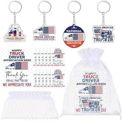 Equsion 24 Sets Truck Driver Appreciation Keychains with Cards and