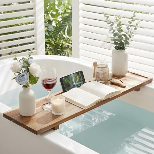 Expandable Acacia Wood Bathtub Tray Caddy – Adjustable 23-35" with