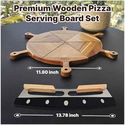 Wooden Pizza Serving Board Set – 6 Slice Detachable Pizza Tray with